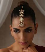 Red gold tone polki maang tikka