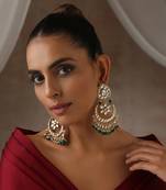 Green gold tone moissanite polki chandbali earrings