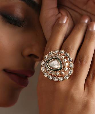 Green rose gold tone polki ring 2