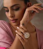 White gold tone polki and pearl ring