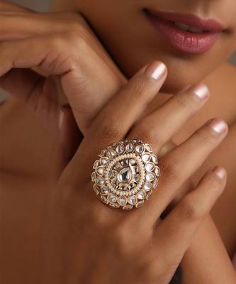 White gold tone polki and pearl ring 2