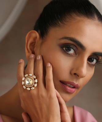 Gold tone polki ring 3