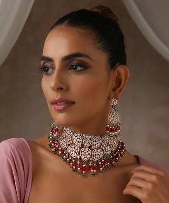 Red rose gold tone moissanite polki choker set 1