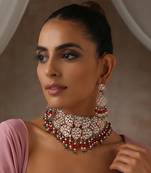 Red rose gold tone moissanite polki choker set