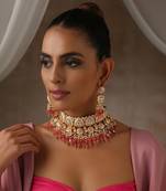 Pink gold tone moissanite polki choker set