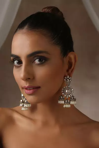 Two tone victorian polki jhumka earrings