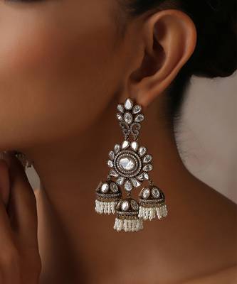 Two tone victorian polki jhumka earrings 2