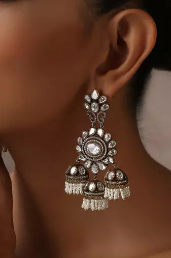 Two tone victorian polki jhumka earrings
