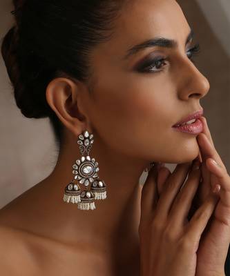 Two tone victorian polki jhumka earrings 3