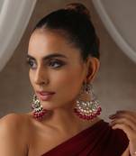 Red silver tone victorian polki chandbali earrings