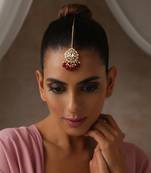 Red gold tone polki maang tikka