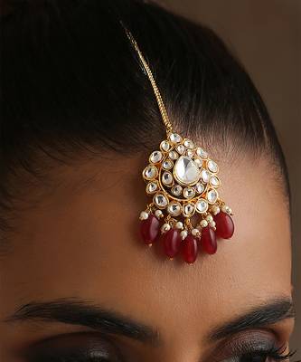 Red gold tone polki maang tikka 2