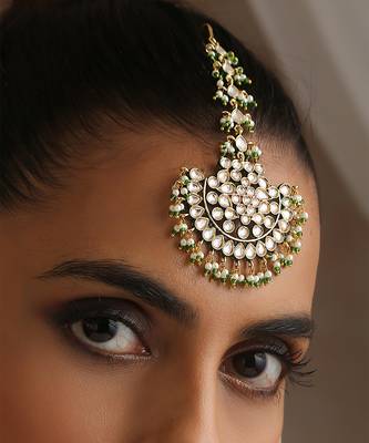 Gold tone polki and pearls maang tikka 2