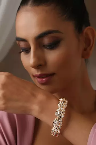 Rose gold tone polki kada