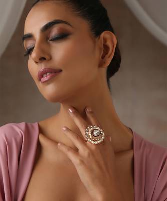 Red gold tone polki ring 1