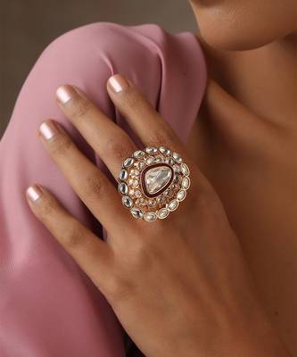 Red gold tone polki ring 2