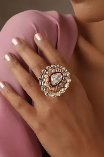 Red gold tone polki ring