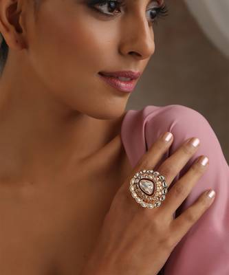 Red gold tone polki ring 3