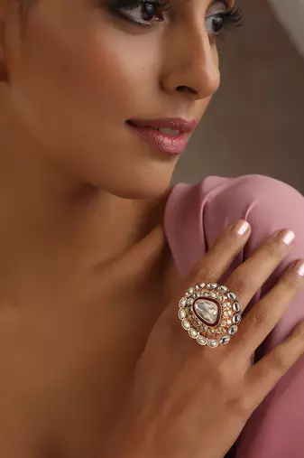 Red gold tone polki ring