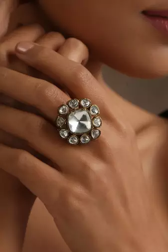 Two tone victorian polki ring