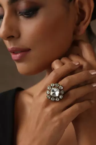 Two tone victorian polki ring