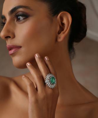 Green silver tone zirconia ring 1
