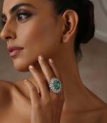 Green silver tone zirconia ring