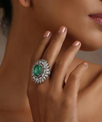 Green silver tone zirconia ring 2