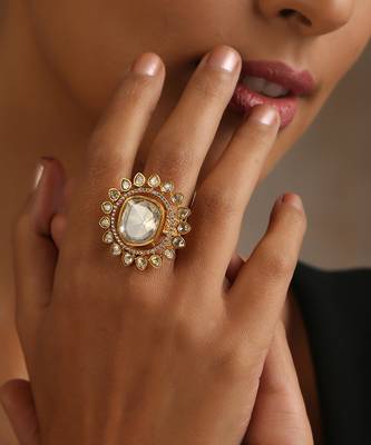 Gold tone polki ring 2