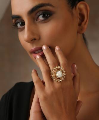 Gold tone polki ring 3