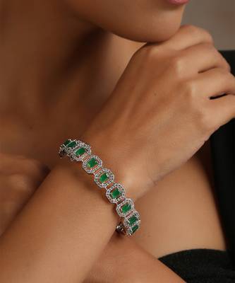 Green silver tone zirconia kada 2