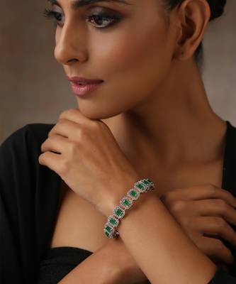 Green silver tone zirconia kada 3