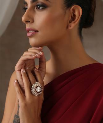 Red gold tone polki ring 1