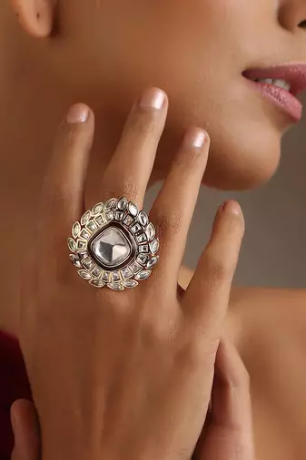 Red gold tone polki ring