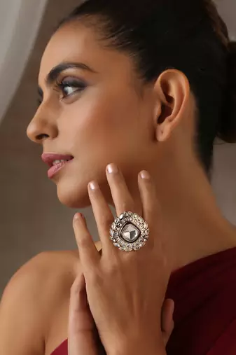 Red gold tone polki ring