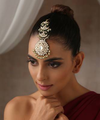 Gold tone moissanite polki maang tikka 1
