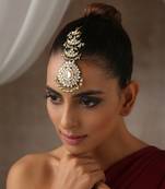 Gold tone moissanite polki maang tikka