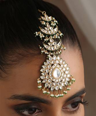 Gold tone moissanite polki maang tikka 2
