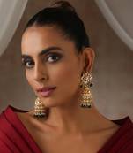 Green gold tone polki jhumka earrings