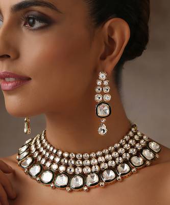 Gold tone moissanite polki necklace set 2