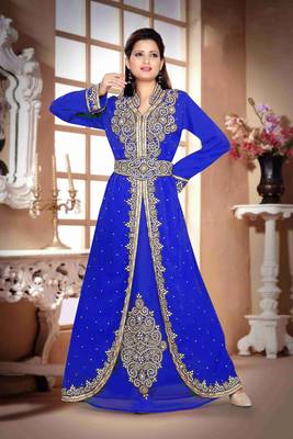 Royal-Blue color Handmade Moroccan Kaftan with hijjab 1