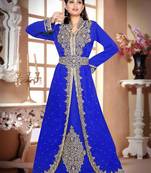 Royal-Blue color luxurious Handmade Moroccan Kaftan with hijjab