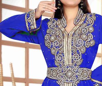 Royal-Blue color Handmade Moroccan Kaftan with hijjab 2