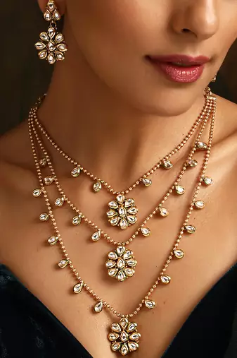 Gold tone kundan layered necklace set