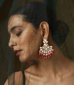 Red gold tone polki chandbali earrings