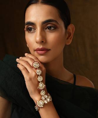 Red gold tone polki hath phool 1