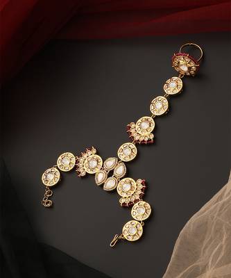 Red gold tone polki hath phool 2