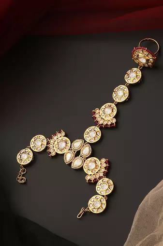 Red gold tone polki hath phool