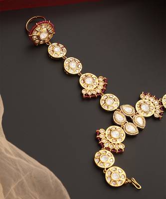 Red gold tone polki hath phool 3