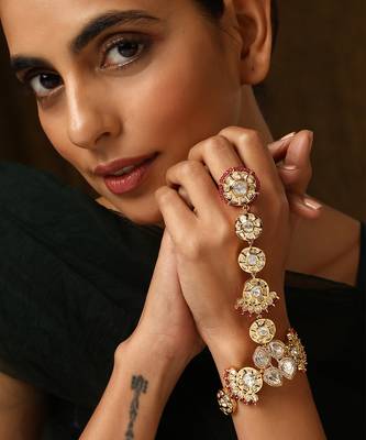 Red gold tone polki hath phool 4